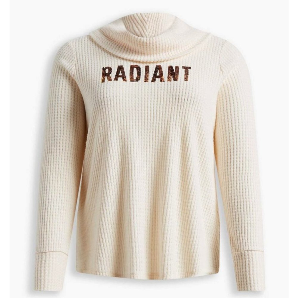NWT Torrid 4 Radiant Classic Fit Waffle Cowl Neck Sequin Top 4X 26